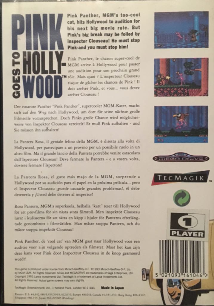 Pink Goes To Hollwood - Sega Mega Drive (Sega - 1) video game collectible [Barcode 5021093161046] - Main Image 2
