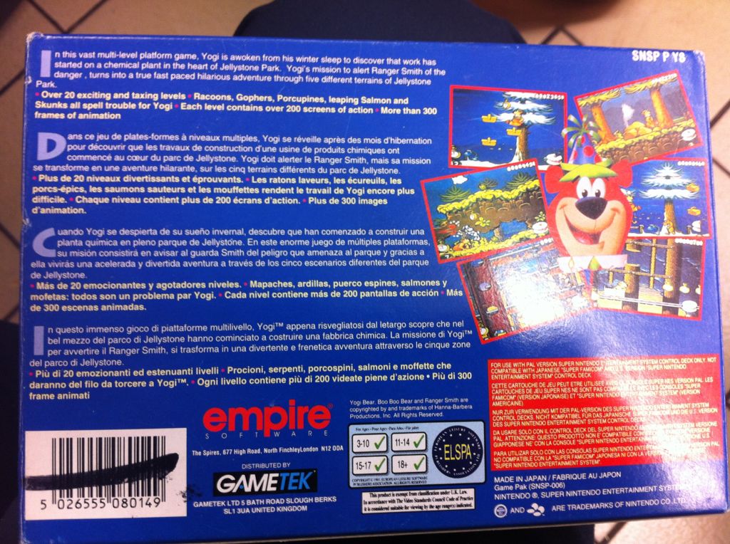 Yogi Bear’s Cartoon Capers - Nintendo Super Nintendo Entertainment System (SNES) (Gametek Inc) video game collectible [Barcode 5026555080149] - Main Image 2