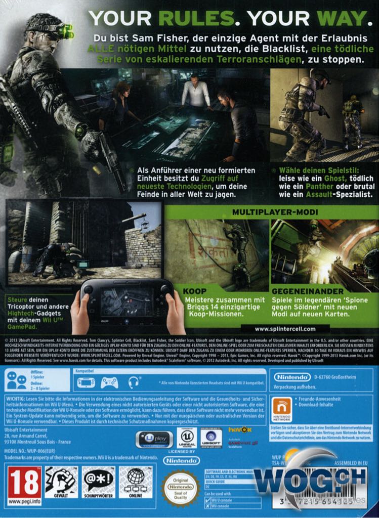 WU / Tom Clancy’s Splinter Cell Blacklist - Nintendo Wii U (1) video game collectible [Barcode 3307215654132] - Main Image 2
