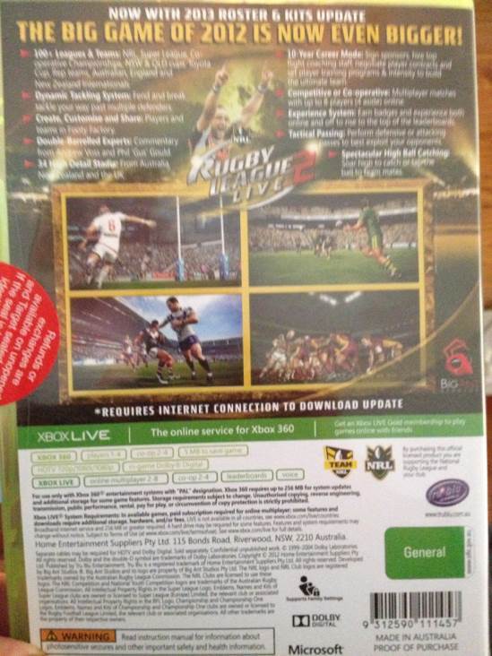 RUGBY LEAGUE LIVE 2 GOTY EDITIONXBOX360 GAME - Microsoft Xbox 360 video game collectible [Barcode 9312590111457] - Main Image 2