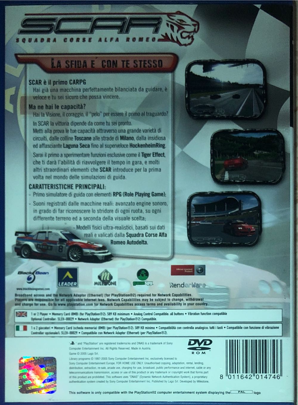 SCAR - Sony PlayStation 2 (PS2) (Milestone - 1-2) video game collectible [Barcode 8011642014746] - Main Image 2