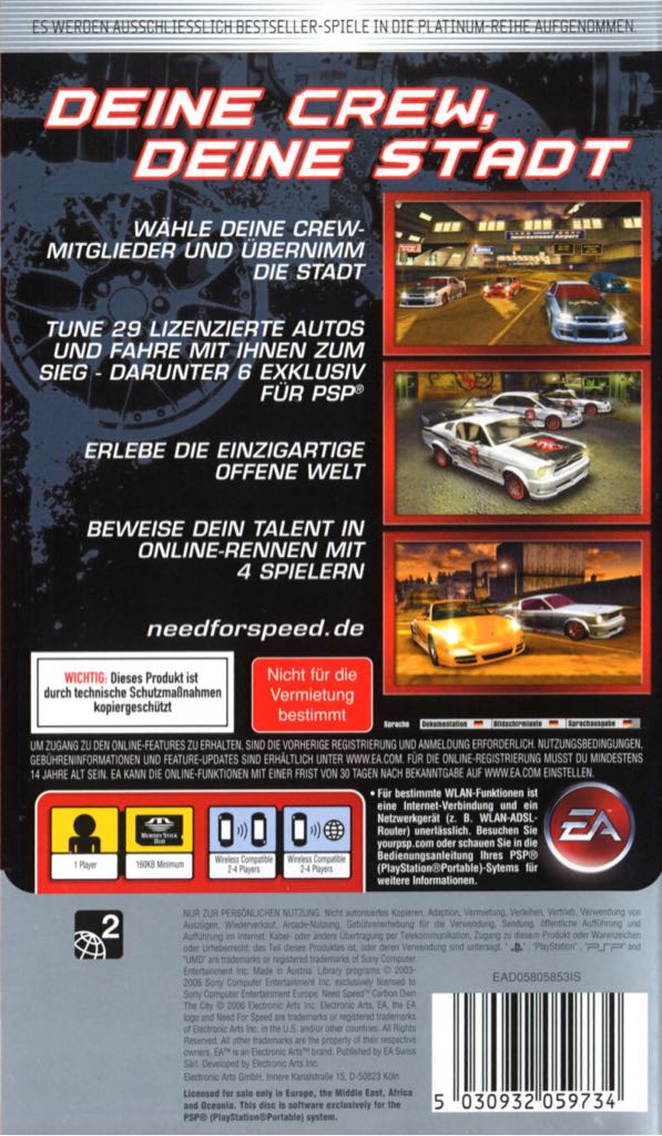 Need For Speed Carbon Own The City - Sony PlayStation Portable (PSP) (Electronic Arts - 4) video game collectible [Barcode 5030930052058] - Main Image 2