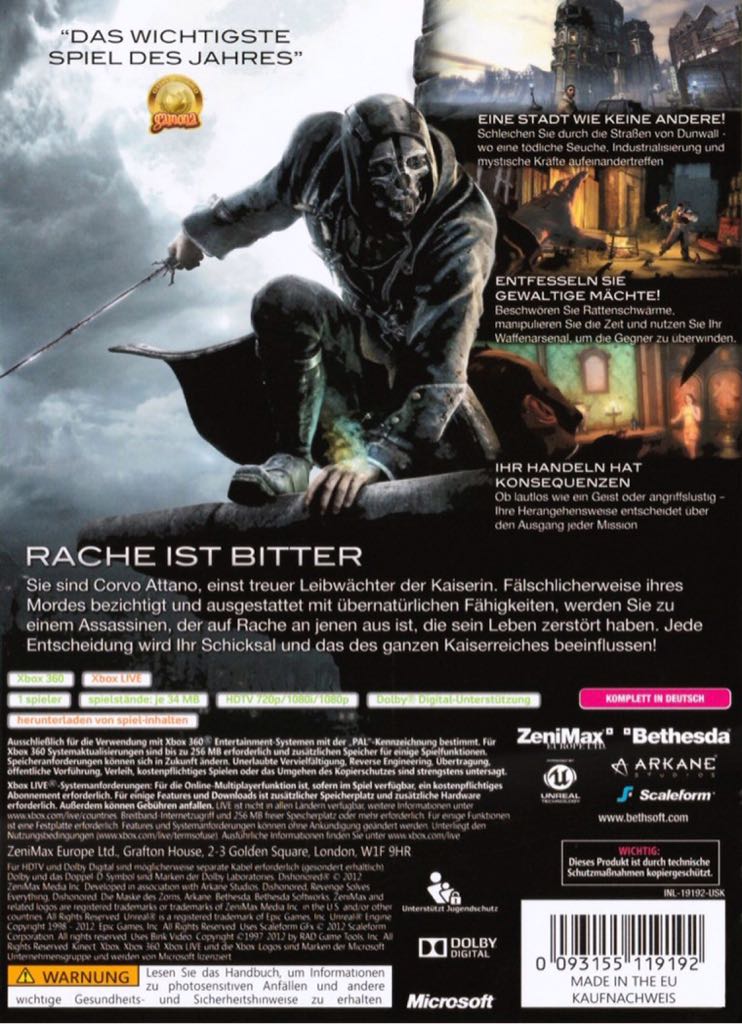 Dishonored - Die Maske des Zorns - PC video game collectible [Barcode 0093155120884] - Main Image 2