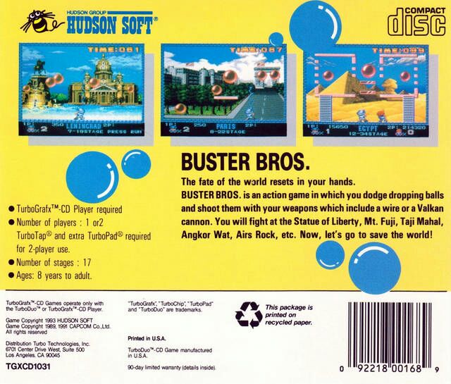 Buster Bros - NEC TurboGrafx-16 (Hudson Soft - 1-2) video game collectible [Barcode 092218001689] - Main Image 2