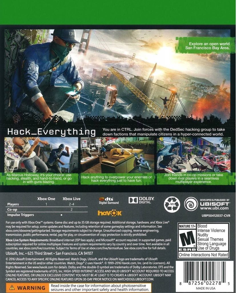 Watch Dogs 2 - Microsoft Xbox One (Ubisoft - 2) video game collectible [Barcode 3307215966884] - Main Image 2