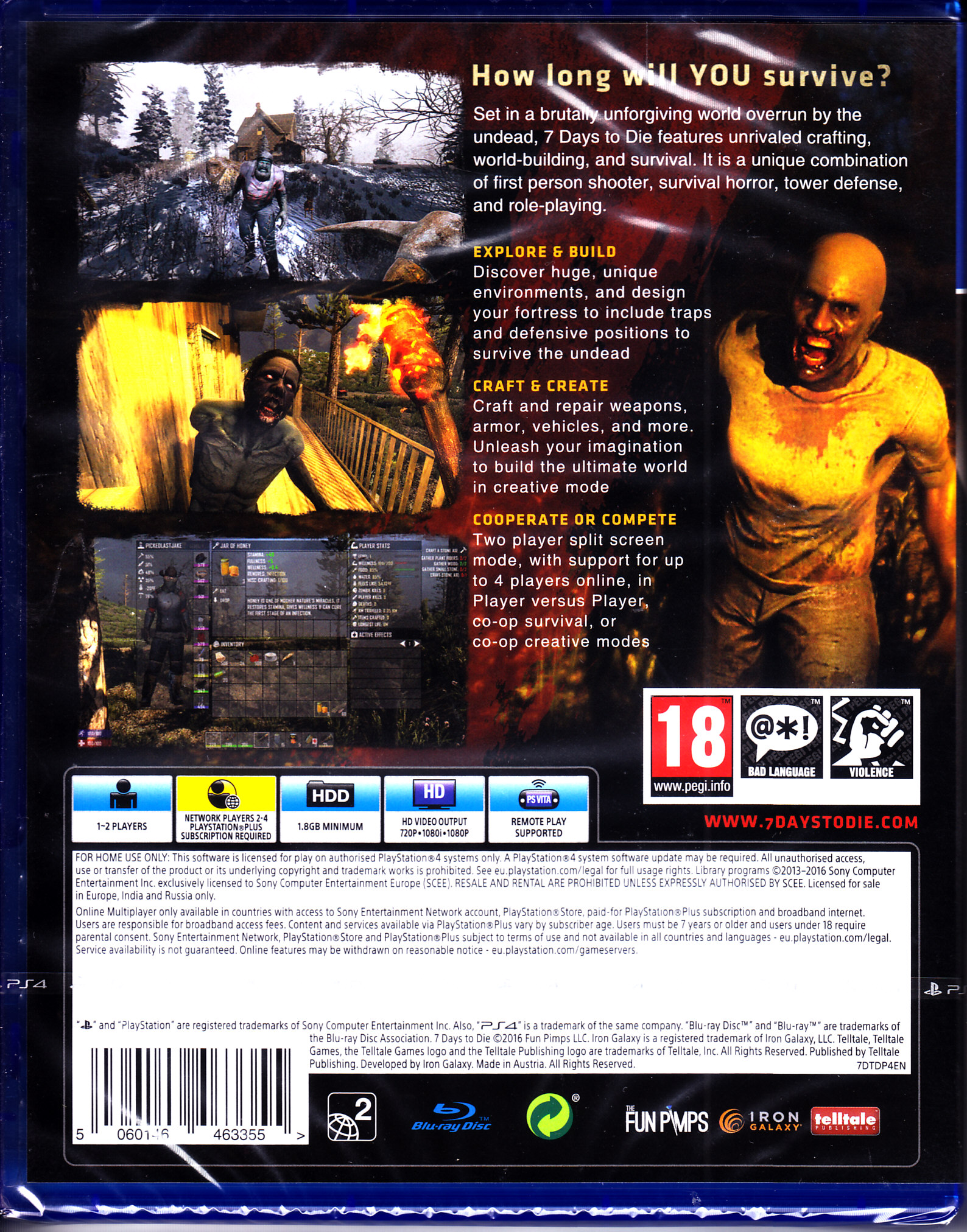 7 Days To Die - Sony PlayStation 4 (PS4) (Telltale Publishing - 1-2) video game collectible [Barcode 5060146463355] - Main Image 2