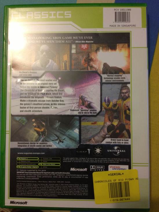 The Chronicles Of Riddick - Microsoft Xbox (Sierra) video game collectible [Barcode 3348542200623] - Main Image 2