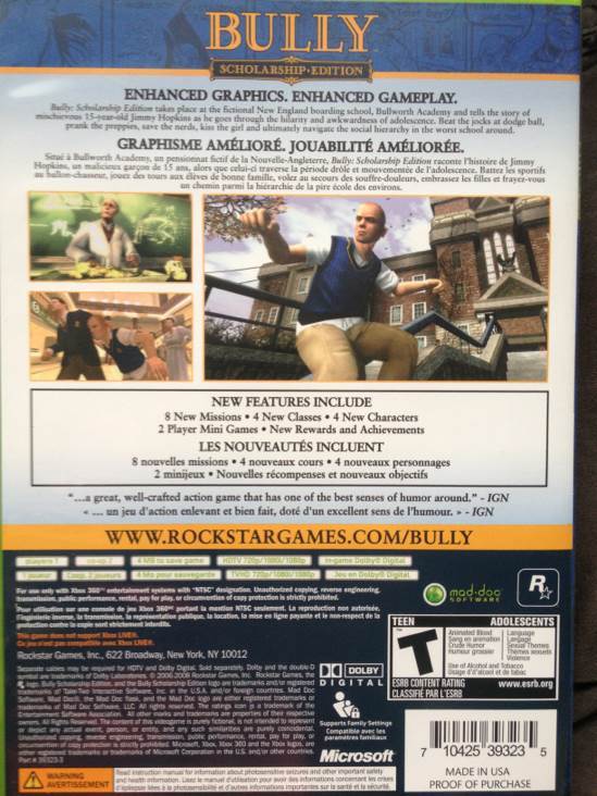 Bully - Scholarship Edition - Microsoft Xbox 360 (Rockstar - 1) video game collectible [Barcode 7180317393835] - Main Image 2
