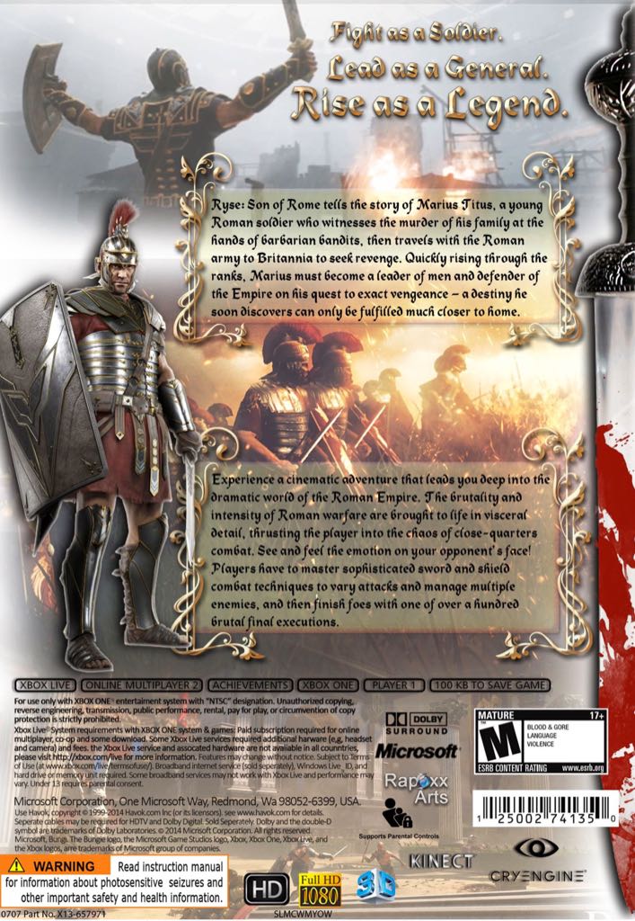 Ryse: Son Of Rome - Legendary Edition - Microsoft Xbox One video game collectible [Barcode 885370817539] - Main Image 2
