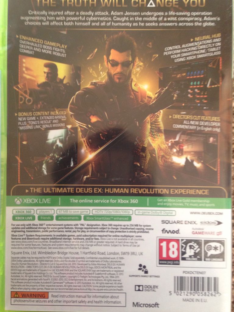 Deus Ex: Human Revolution: Director’s Cut - Microsoft Xbox 360 (Square Enix - 1) video game collectible [Barcode 5021290058262] - Main Image 2