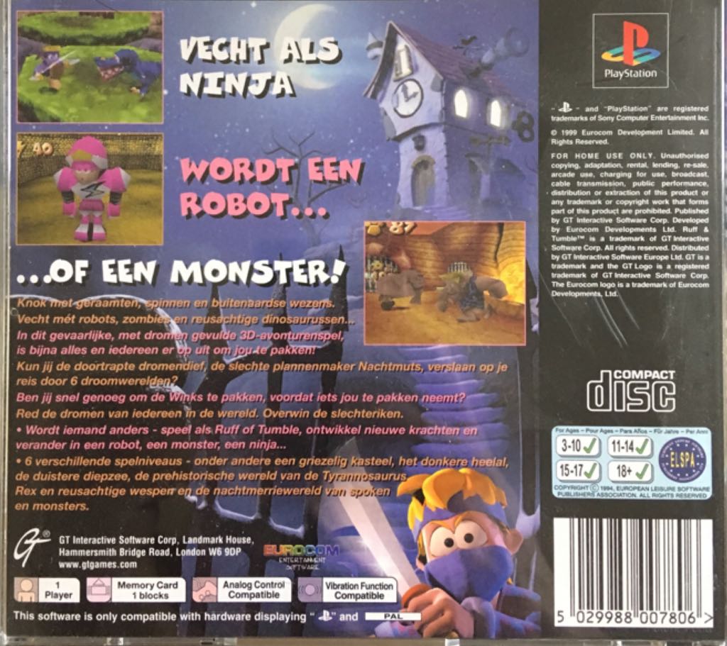 Ruff & Tumble - Sony PlayStation video game collectible [Barcode 5029988007387] - Main Image 2