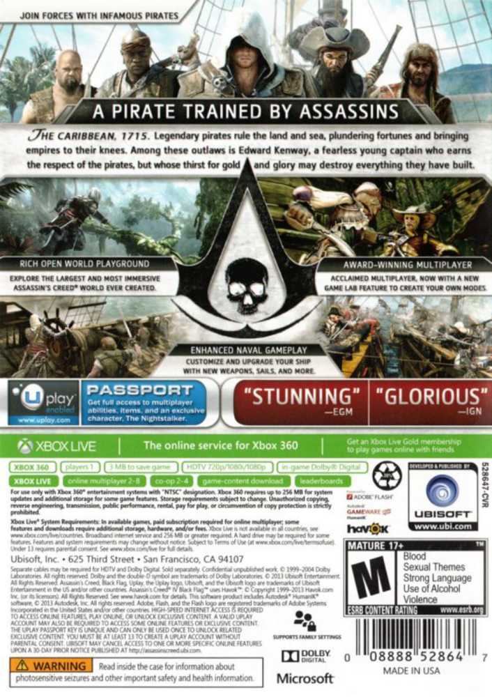 Assassin’s Creed IV: Black Flag - Microsoft Xbox 360 (Ubisoft - 1) video game collectible [Barcode 008888528128] - Main Image 2