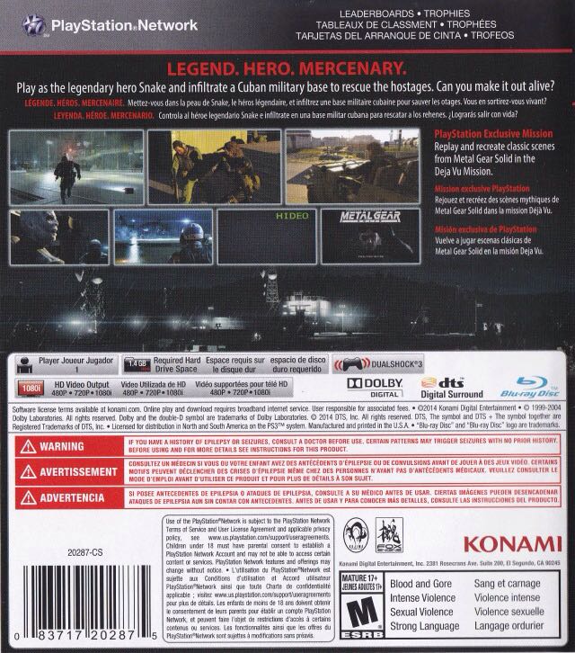 Metal Gear Solid V - Ground Zeroes - Sony PlayStation 3 (PS3) (Konami) video game collectible - Main Image 2