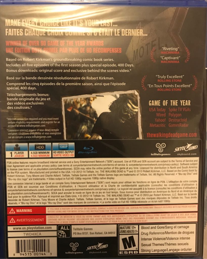 The Walking Dead: Season 1 - Sony PlayStation 4 (PS4) (Telltale Games - 1) video game collectible [Barcode 894515001443] - Main Image 2