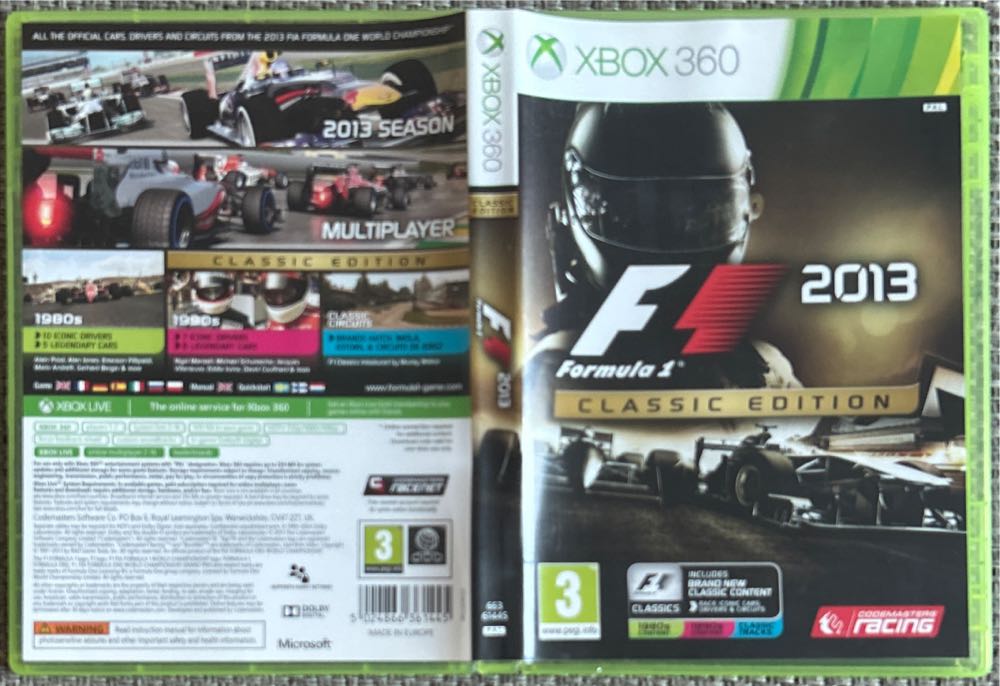 F1 2013 - Classic Edition (Slip Cover) - Microsoft Xbox 360 (Codemasters - 1-2) video game collectible [Barcode 5024866361445] - Main Image 3