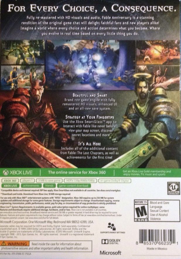 Fable Anniversary - Microsoft Xbox 360 (Microsoft Game Studios - 1) video game collectible [Barcode 885370664188] - Main Image 2
