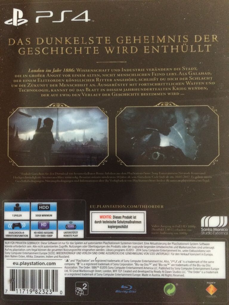 The Order 1886 - Sony PlayStation 4 (PS4) (1) video game collectible [Barcode 711719823230] - Main Image 2
