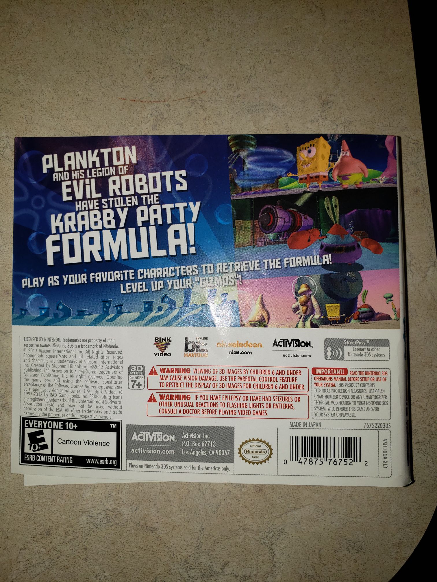SpongeBob SquarePants: Plankton’s Robotic Revenge - Nintendo 3DS (Activision - 1) video game collectible [Barcode 047875767522] - Main Image 2