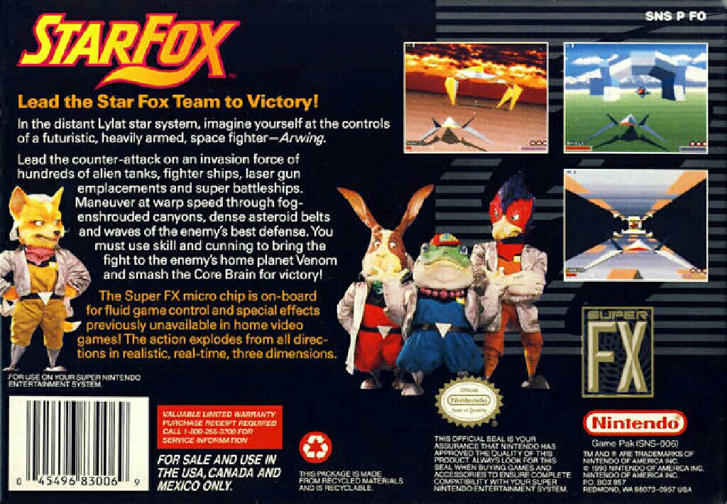 StarFox - Nintendo Super Nintendo Entertainment System (SNES) video game collectible - Main Image 2