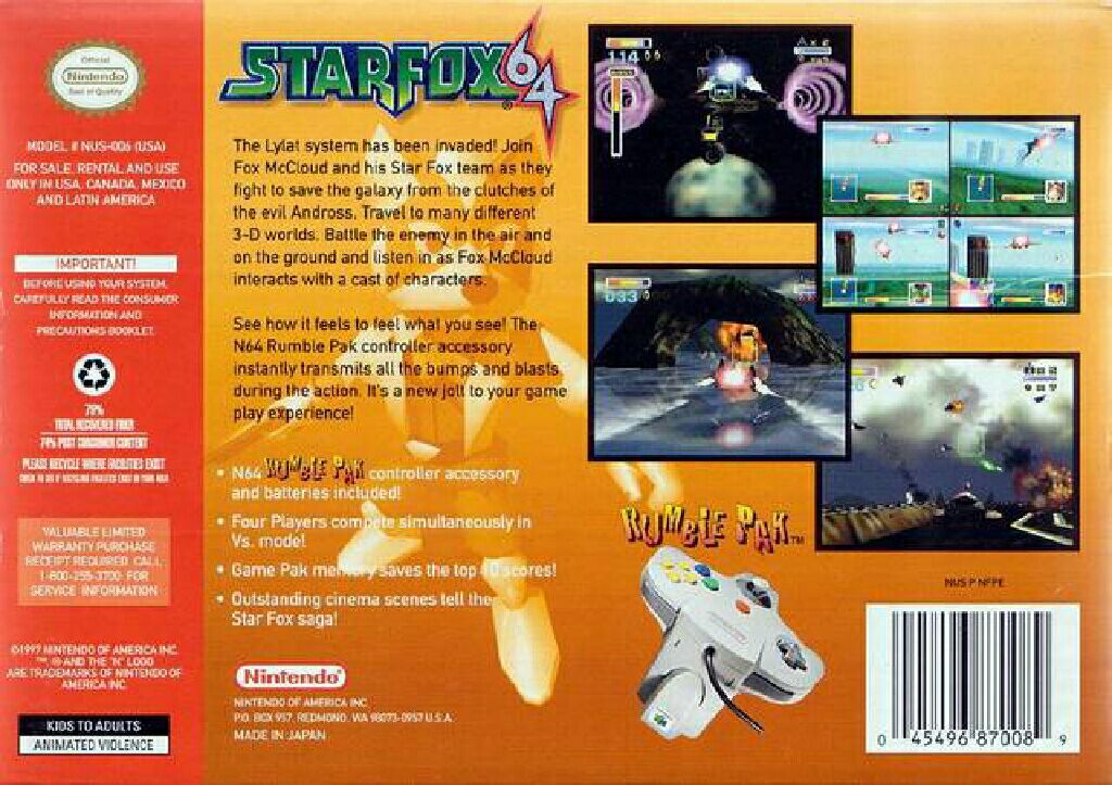 StarFox 64 - Nintendo 64 (N64) video game collectible - Main Image 2