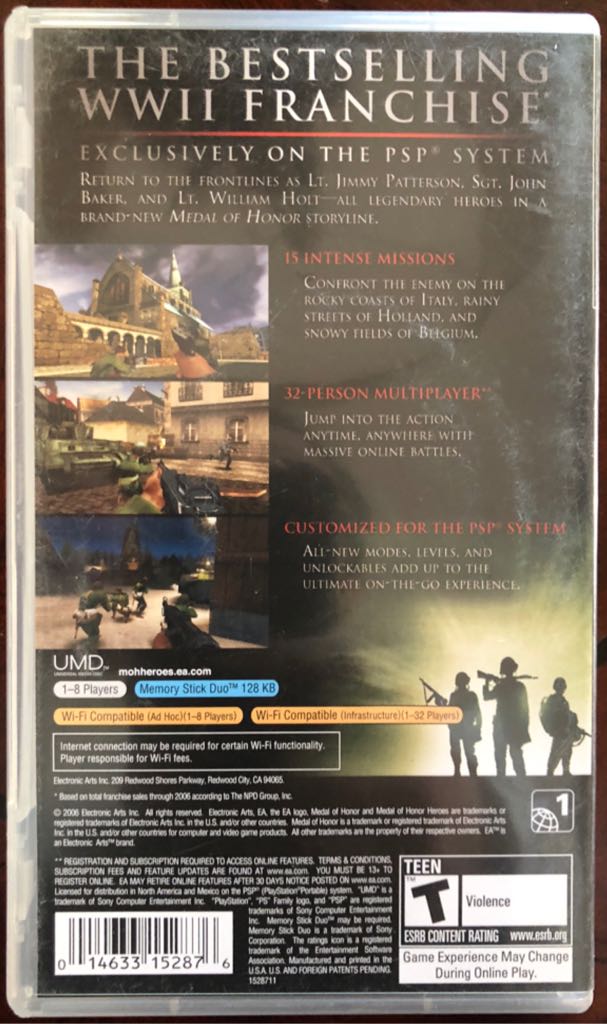 Medal of Honor: Heroes - Sony PlayStation Portable (PSP) (Electronic Arts/EA Games - 1) video game collectible [Barcode 014633152876] - Main Image 2