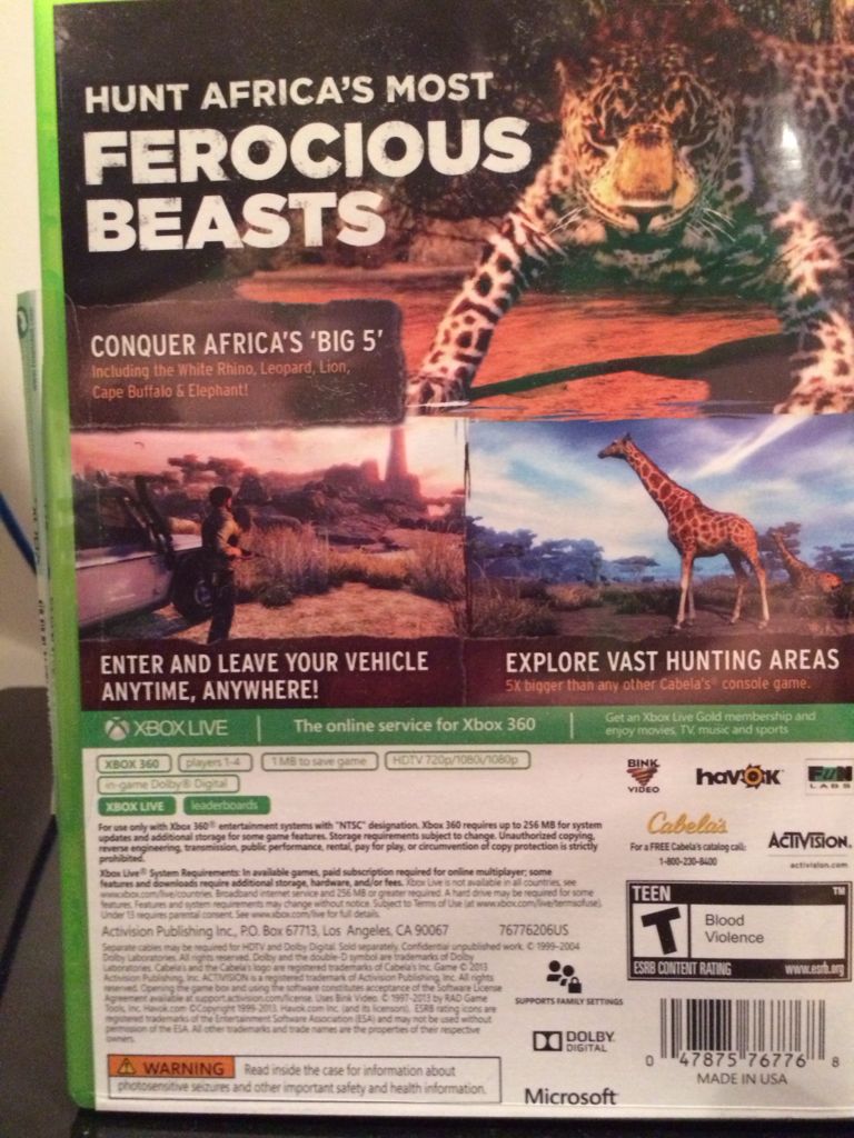 Cabela’s African Adventures - Microsoft Xbox 360 (Activision - 1) video game collectible [Barcode 047875767768] - Main Image 2