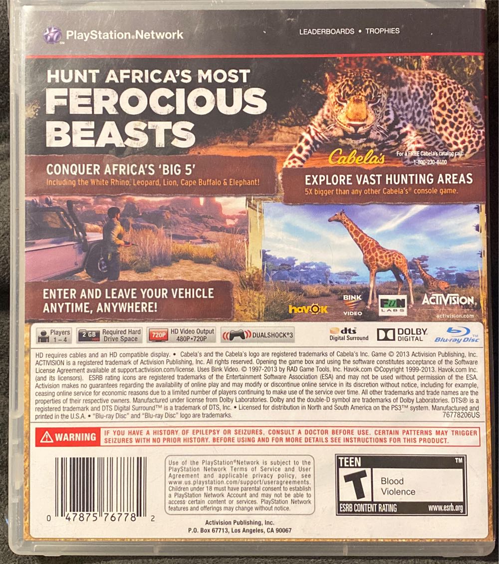 Cabela’s African Adventures - Sony PlayStation 3 (PS3) (Activision - 1-4) video game collectible [Barcode 047875767782] - Main Image 2