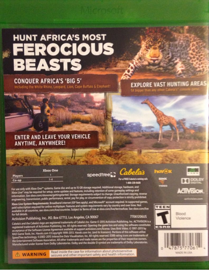 Cabela’s African Adventures (R) - Microsoft Xbox One (Activision Publishing Inc. - 1) video game collectible [Barcode 047875770614] - Main Image 2