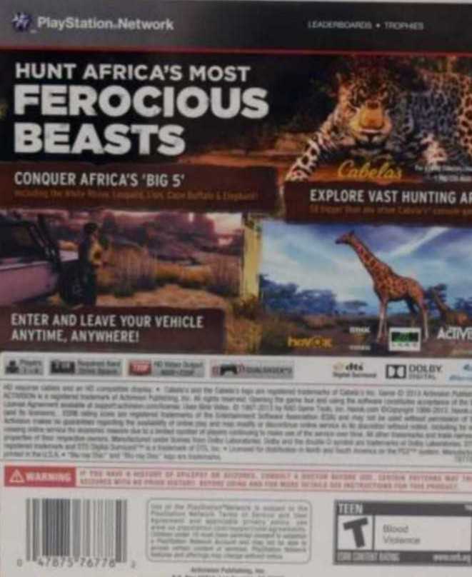 Cabela’s: African Adventures - Sony PlayStation 3 (PS3) (Activision, Inc. - 1) video game collectible - Main Image 2