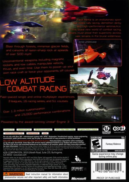 Fatal Inertia - Microsoft Xbox 360 (Koei - 2) video game collectible [Barcode 040198001656] - Main Image 2