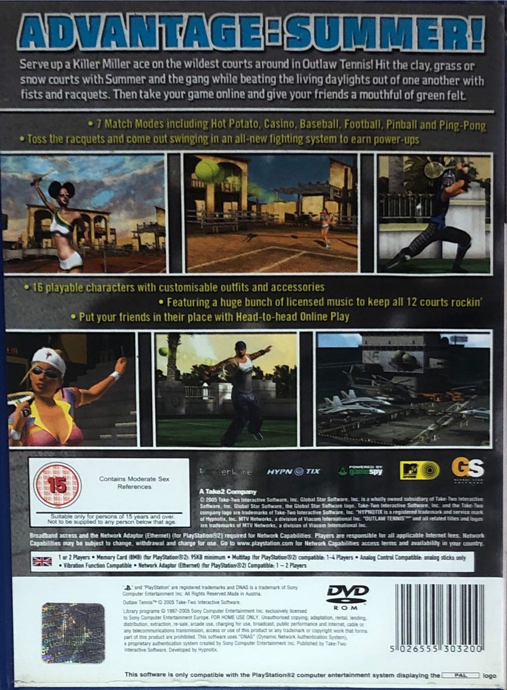 Outlaw Tennis - Sony PlayStation 2 (PS2) (Global Star Software - 1-2) video game collectible [Barcode 5026555303200] - Main Image 2
