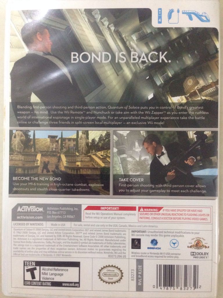 007: Quantum of Solace - Nintendo Wii (Activision - 4) video game collectible [Barcode 047875832732] - Main Image 2
