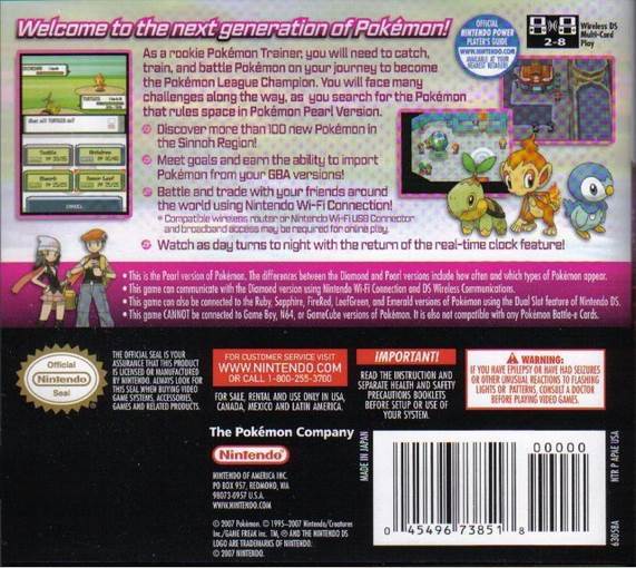 Pokémon Pearl - Nintendo DS (Nintendo - 1) video game collectible [Barcode 045496738518] - Main Image 2