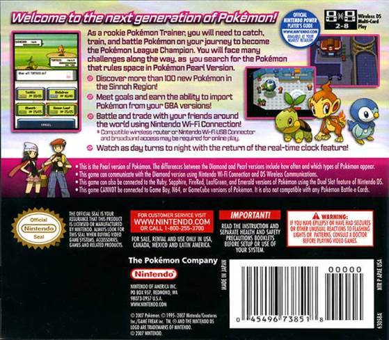 Pokémon Pearl - Nintendo DS (Nintendo - 1) video game collectible [Barcode 045496738525] - Main Image 2