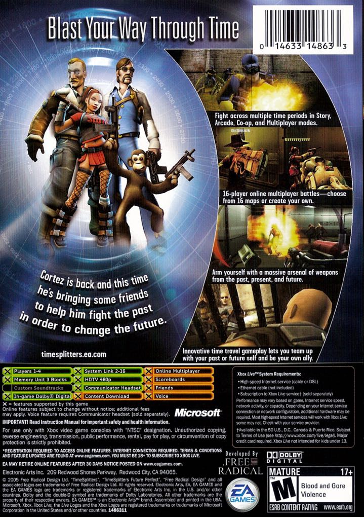 Time Splitters: Future Perfect - Microsoft Xbox ((EA) Electronic Arts - 1-4) video game collectible [Barcode 014633148633] - Main Image 2