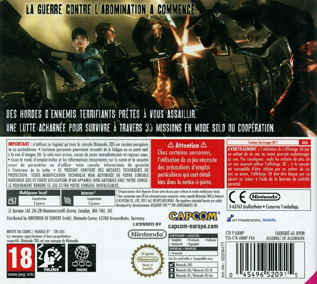 Resident Evil: The Mercenaries - Nintendo 3DS (Capcom - 1-2) video game collectible [Barcode 045496520953] - Main Image 2