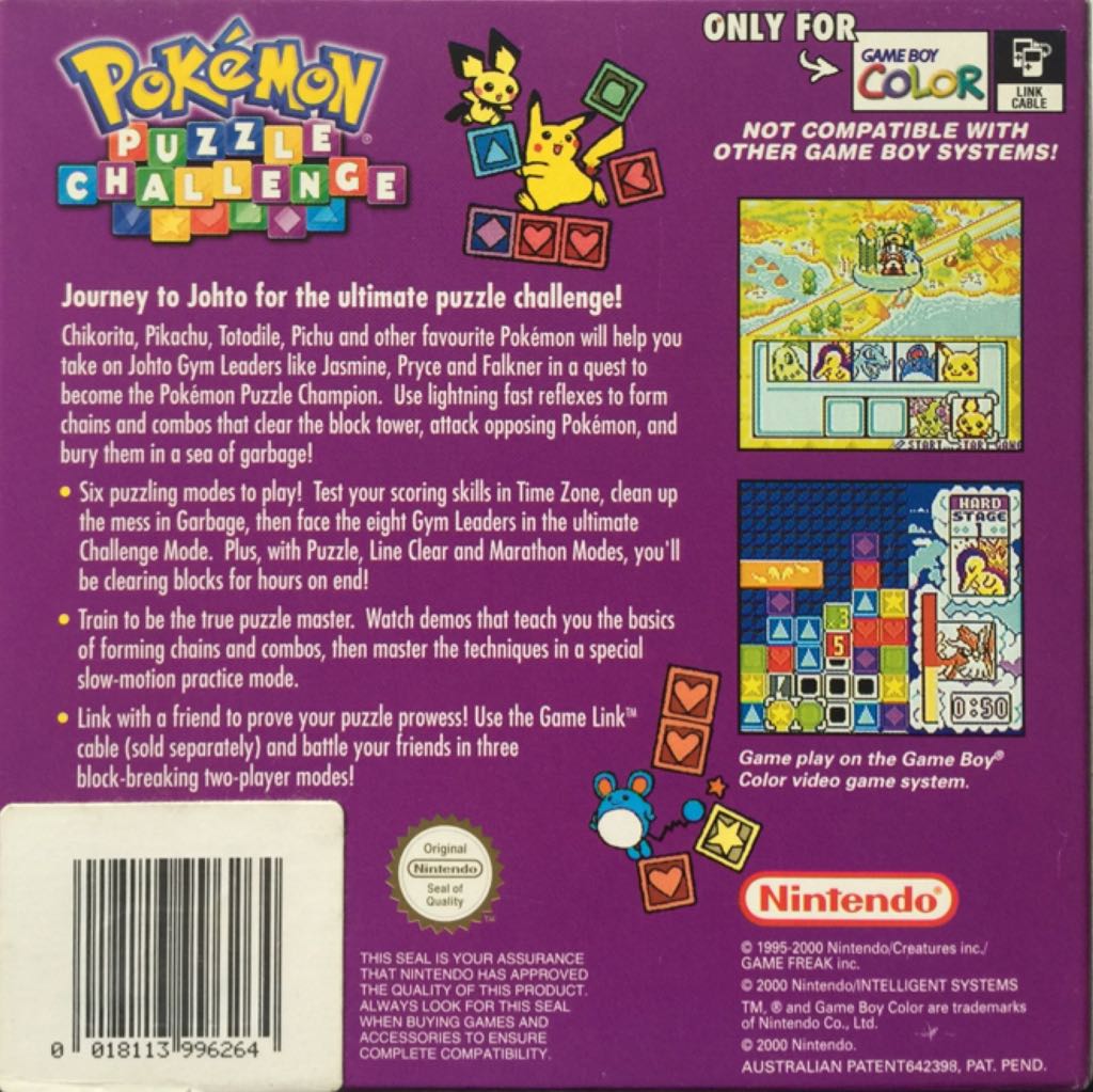 Pokémon Puzzle Challenge - Nintendo Game Boy Color (Nintendo - 2) video game collectible [Barcode 018113996264] - Main Image 2