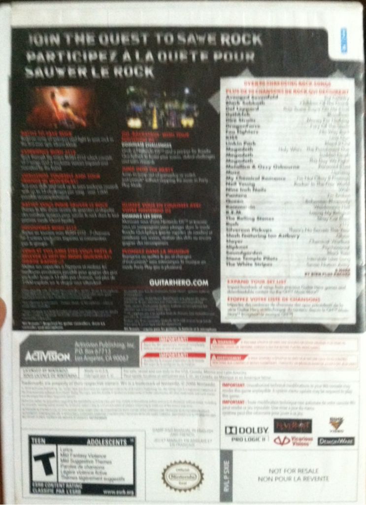 Guitar Hero: Warriors Of Rock - Nintendo Wii (Activision - 4) video game collectible [Barcode 047875961562] - Main Image 2