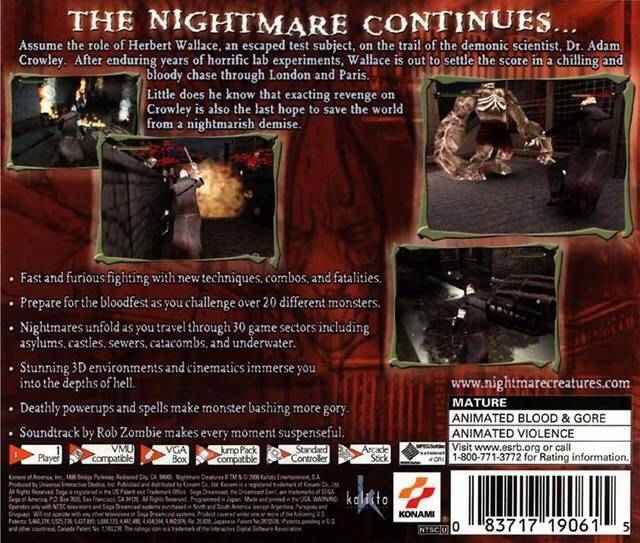 Nightmare Creatures II - Sega Dreamcast (Konami - 1) video game collectible [Barcode 023111790615] - Main Image 2