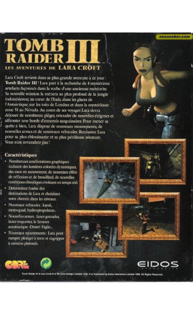 Tomb Raider III: Adventures of Lara Croft - Sony PlayStation (Eidos Interactive - 1) video game collectible [Barcode 0788687301831] - Main Image 2