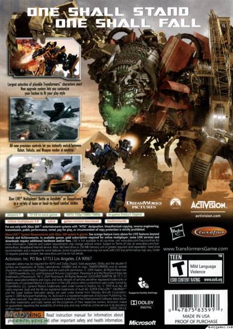 Transformers: Revenge of The Fallen - Microsoft Xbox 360 (Activision Blizzard - 1) video game collectible [Barcode 047875835917] - Main Image 2