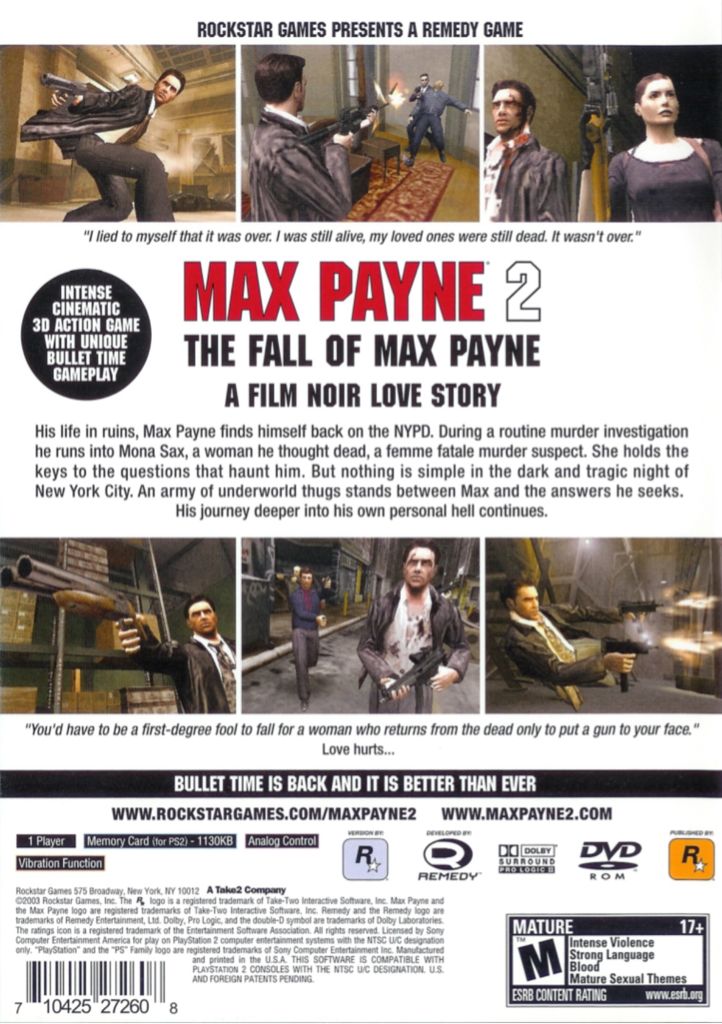 Max Payne 2: The Fall of Max Payne - Sony PlayStation 2 (PS2) (Rockstar Games, Take-Two Interactive - 1) video game collectible [Barcode 5026555302739] - Main Image 2