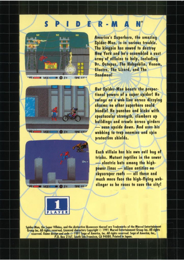 Spider Man - Sega Mega Drive (Sega of America Inc. - 1) video game collectible - Main Image 2