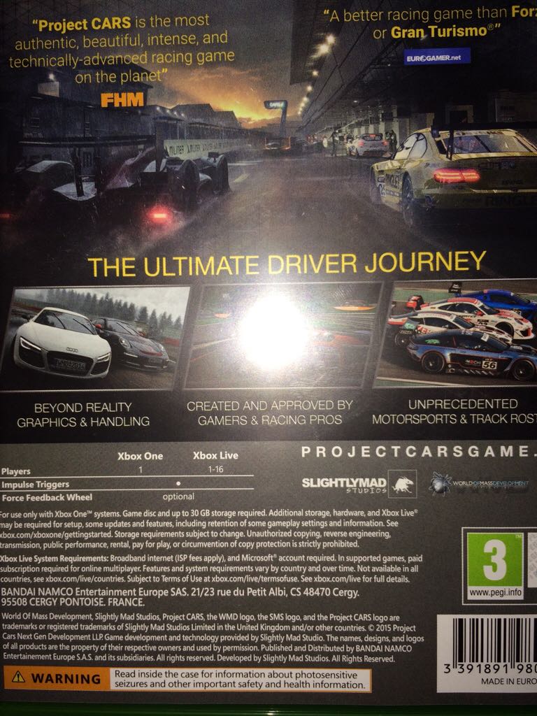 Project CARS - Microsoft Xbox One (Bandai Namco Entertainment - 1 / 2-16) video game collectible [Barcode 3391891980913] - Main Image 2