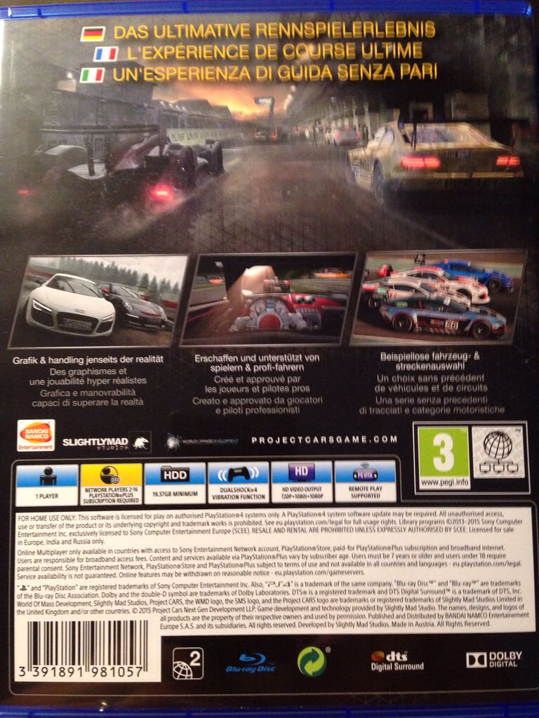 Project Cars - Sony PlayStation 4 (PS4) (Bandai Namco Entertainment) video game collectible [Barcode 3391891981057] - Main Image 2
