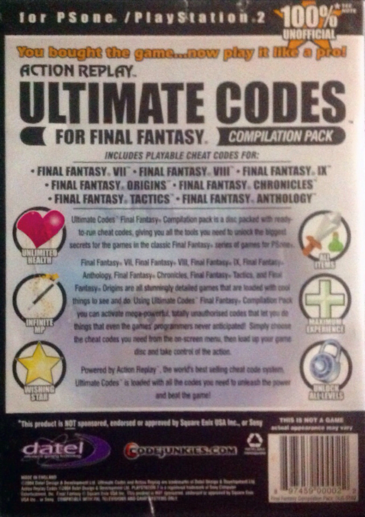 Action Replay: Ultimate Codes For Final Fantasy Compilation Pack - Sony PlayStation (CodeJunkies - 1) video game collectible - Main Image 2