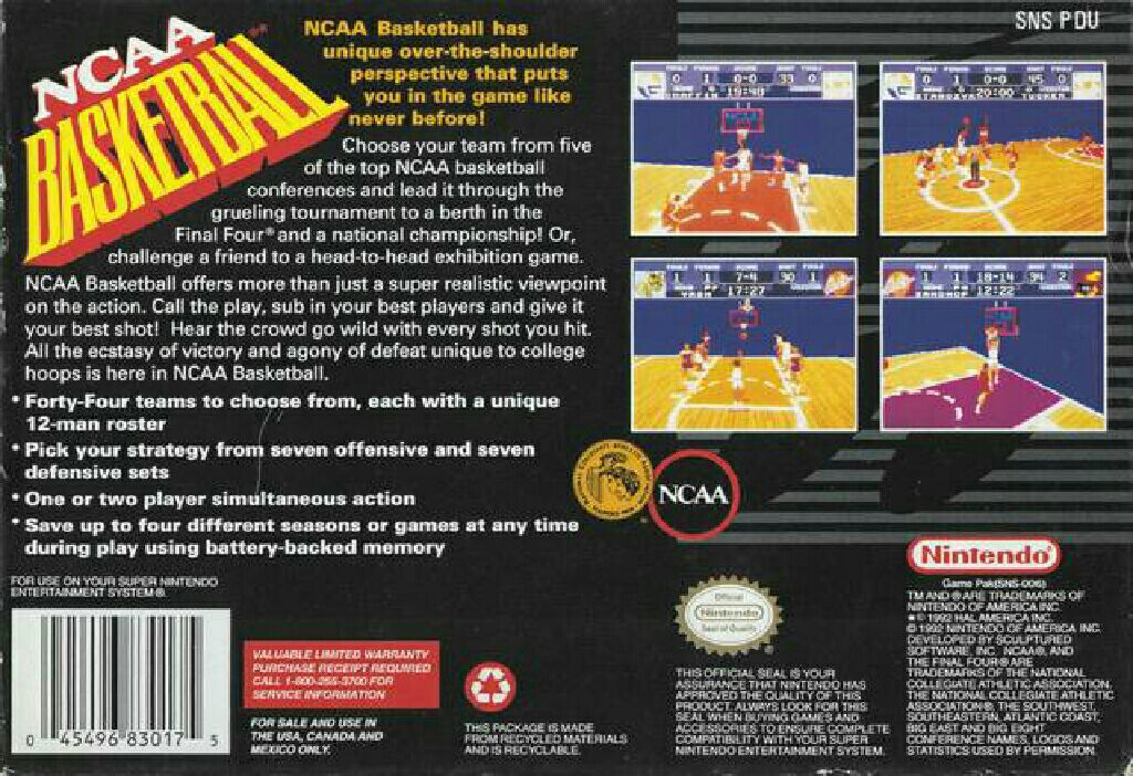 NCAA Basketball - Nintendo Super Nintendo Entertainment System (SNES) video game collectible - Main Image 2
