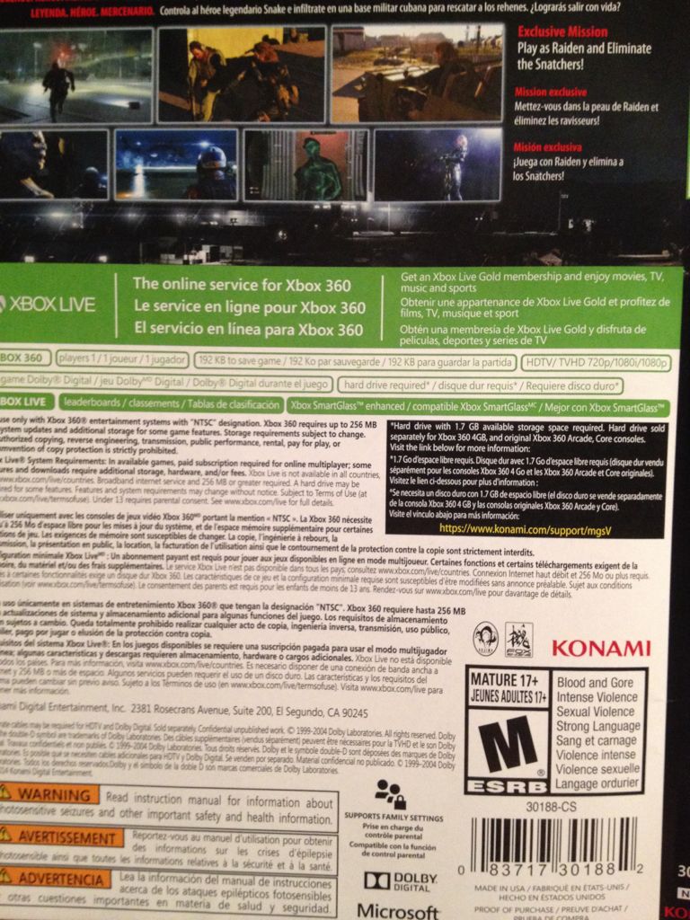 Metal Gear Solid V: Ground Zeroes - Microsoft Xbox 360 (Konami - 1) video game collectible [Barcode 083717301882] - Main Image 2
