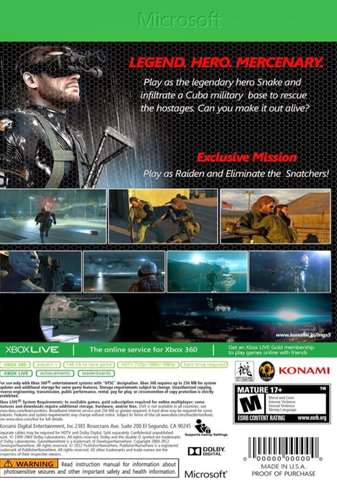 Metal Gear Solid V: Ground Zeroes - Microsoft Xbox One (Konami Digital Entertainment - 1) video game collectible [Barcode 4012927110058] - Main Image 2