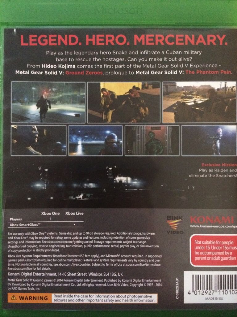 Metal Gear Solid V: Ground Zeroes - Microsoft Xbox One (Konami) video game collectible [Barcode 4012927110102] - Main Image 2